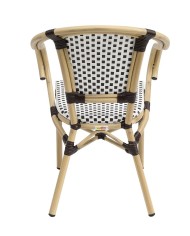 Sillón PARIS, apilable, aluminio, ratán blanco y marrón