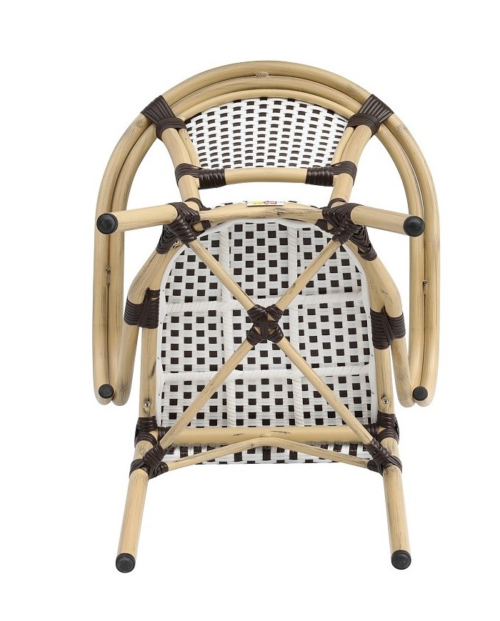 Sillón PARIS, apilable, aluminio, ratán blanco y marrón