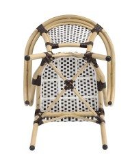 Sillón PARIS, apilable, aluminio, ratán blanco y marrón