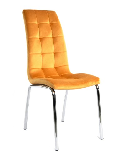 Silla AROA, cromada, tapizada velvet amarillo