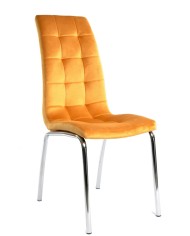 Silla AROA, cromada, tapizada velvet amarillo