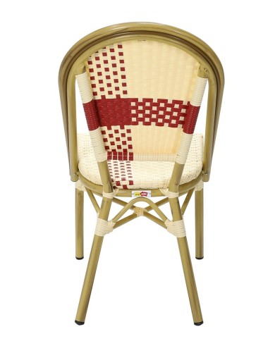 Silla GARNIER, apilable, aluminio, ratán beige y rojo