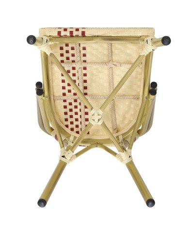 Silla GARNIER, apilable, aluminio, ratán beige y rojo