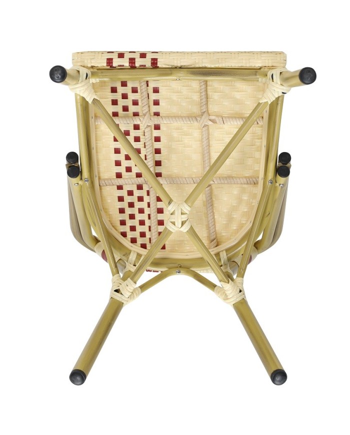 Silla GARNIER, apilable, aluminio, ratán beige y rojo