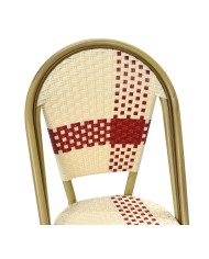 Silla GARNIER, apilable, aluminio, ratán beige y rojo