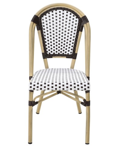 Silla PARIS, apilable, aluminio, ratán blanco y marrón