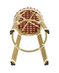 Taburete GARNIER, apilable, aluminio, ratán beige y rojo