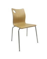 Silla AMELIE, apilable, acero inoxidable, asiento laminado HPL, color natural