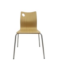 Silla AMELIE, apilable, acero inoxidable, asiento laminado HPL, color natural