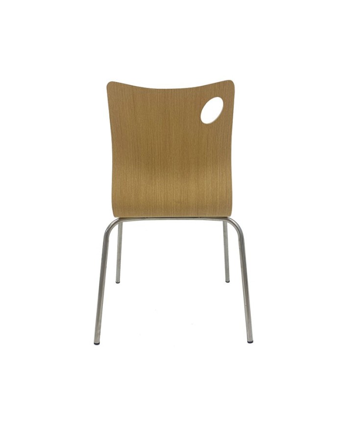 Silla AMELIE, apilable, acero inoxidable, asiento laminado HPL, color natural