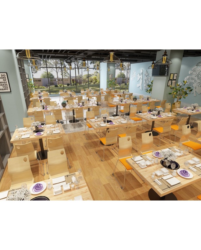 Silla AMELIE, apilable, acero inoxidable, asiento laminado HPL, color natural