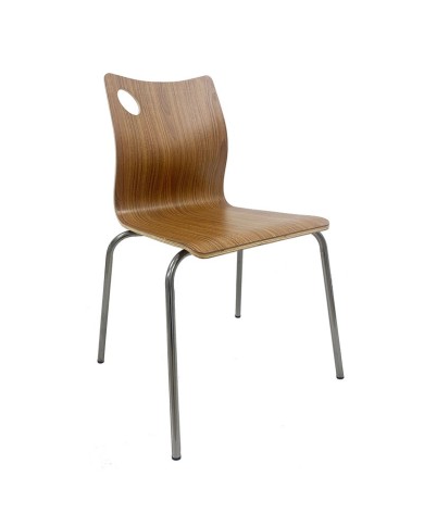Silla AMELIE, apilable, acero inoxidable, asiento laminado HPL, color nogal