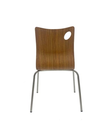 Silla AMELIE, apilable, acero inoxidable, asiento laminado HPL, color nogal