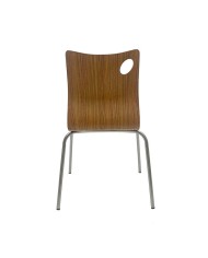 Silla AMELIE, apilable, acero inoxidable, asiento laminado HPL, color nogal