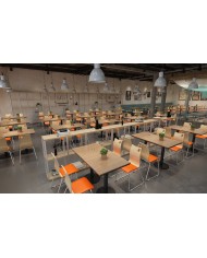 Silla AMELIE, apilable, acero inoxidable, asiento laminado HPL, color nogal