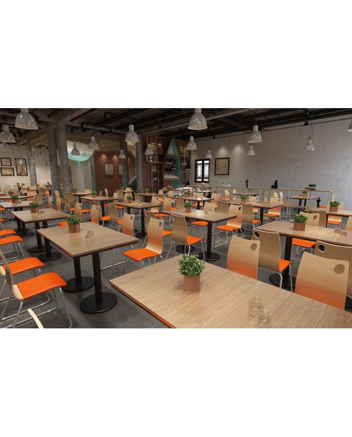 Silla AMELIE, apilable, acero inoxidable, asiento laminado HPL, color nogal