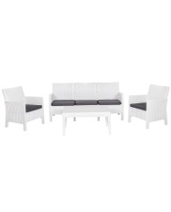 Set ADRIÁTICO, 2 Sillones + Sofá 3 plazas + mesa, polipropileno blanco, cojines incluidos