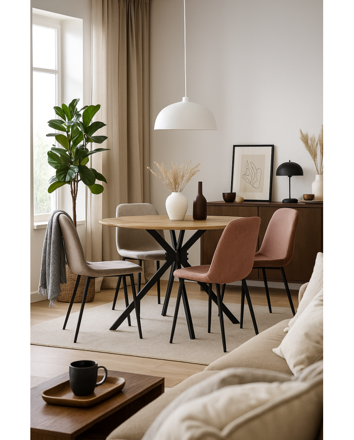 Mesa MINERVA NEW, metal, madera, 120 cms de diámetro