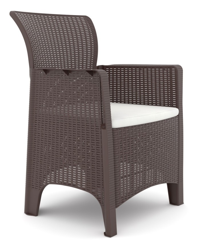 Sillón ILEÓN, polipropileno marrón chocolate, cojín beige