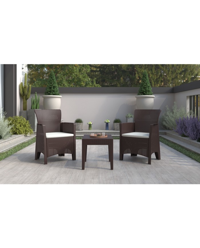 Sillón ILEÓN, polipropileno marrón chocolate, cojín beige