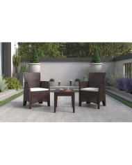 Sillón ILEÓN, polipropileno marrón chocolate, cojín beige