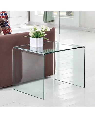 Mesa CHEVAL (SU), baja, cristal curvado, 60 x 60 cms