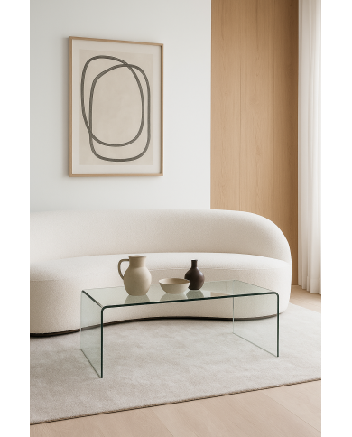 Mesa CHEVAL (SU), baja, cristal curvado, 100 x 48 cms