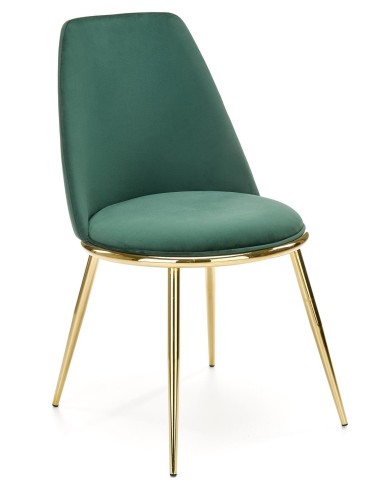 Silla TAVIRA, metal, cromado dorado, tapizado velvet verde oscuro