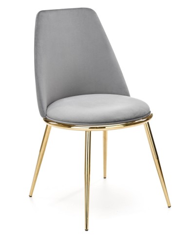 Silla TAVIRA, metal, cromado dorado, tapizado velvet gris
