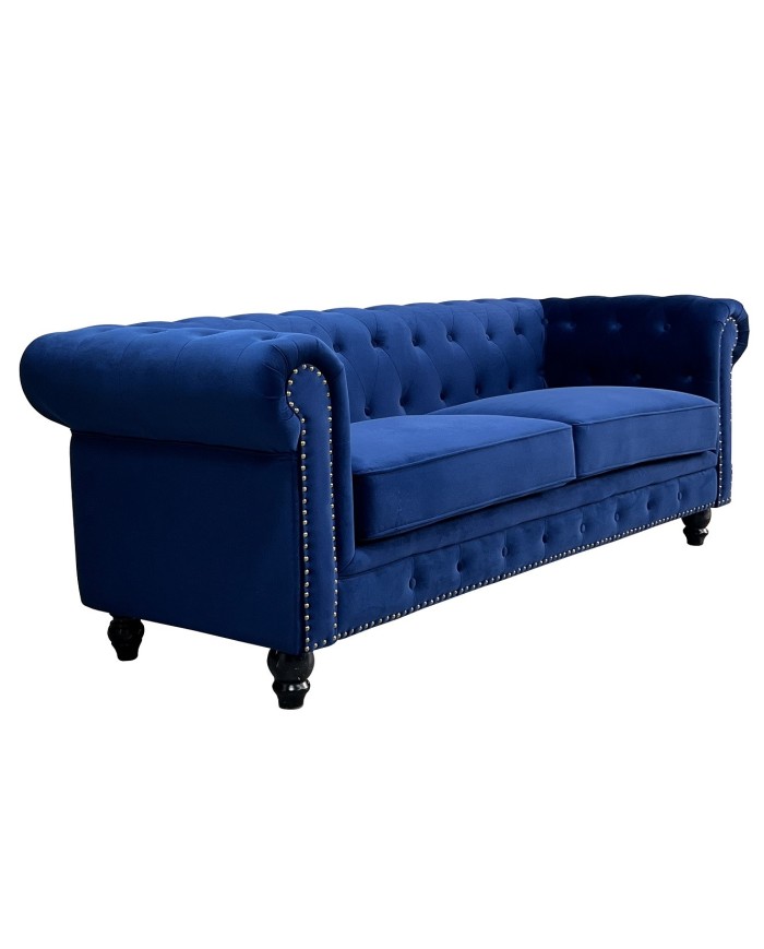 Sofá CHESTER PREMIUM, 3 plazas, tapizado velvet azul navy