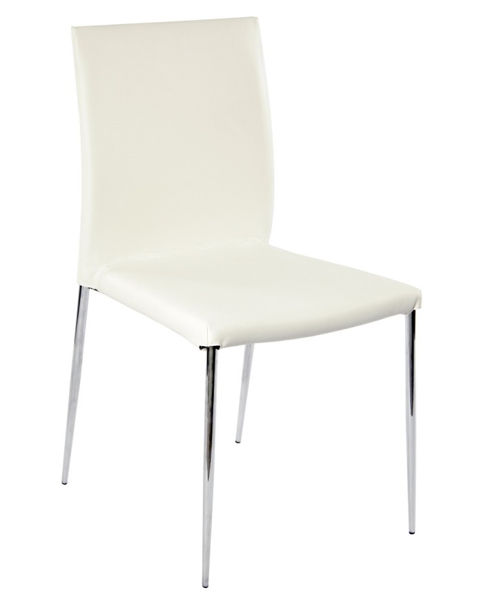 Silla INMA, apilable, metal, similpiel blanca