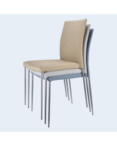 Silla INMA, apilable, metal, similpiel blanca