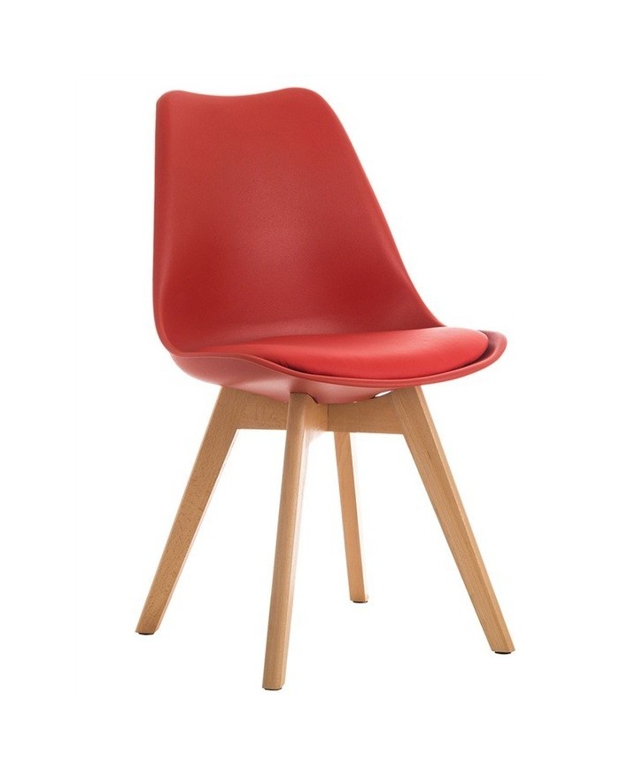 Silla TORRE 4P (SU), madera, polipropileno y cojín rojo