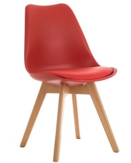 Silla TORRE 4P (SU), madera, polipropileno y cojín rojo