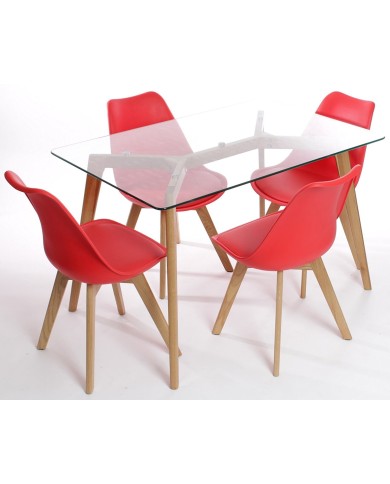 Silla TORRE 4P (SU), madera, polipropileno y cojín rojo