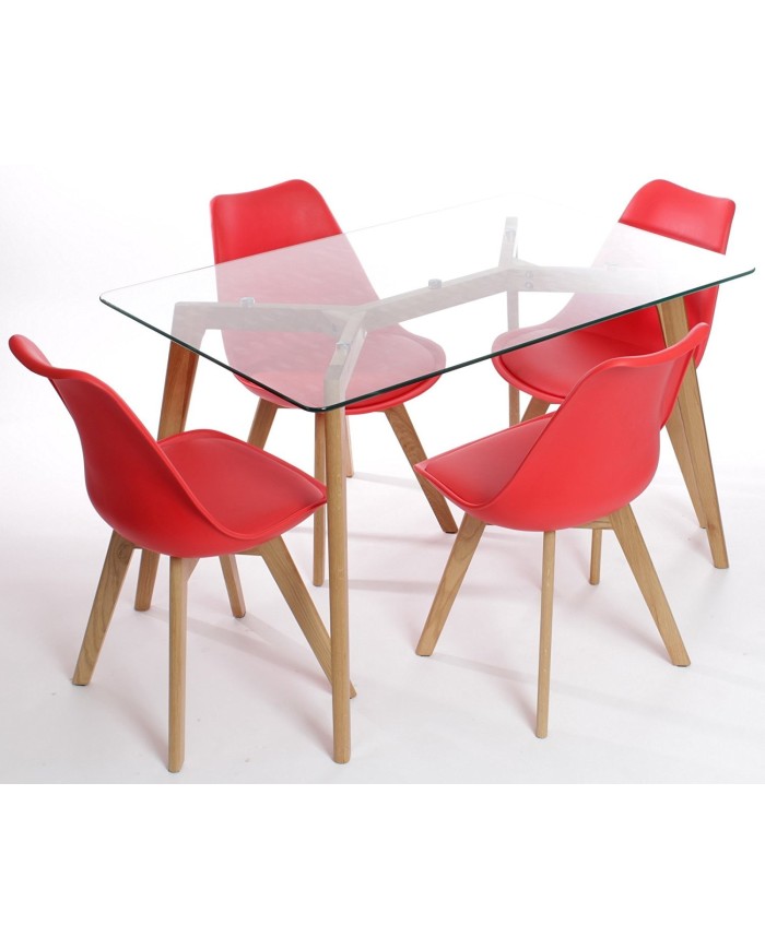 Silla TORRE 4P (SU), madera, polipropileno y cojín rojo