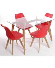 Silla TORRE 4P (SU), madera, polipropileno y cojín rojo