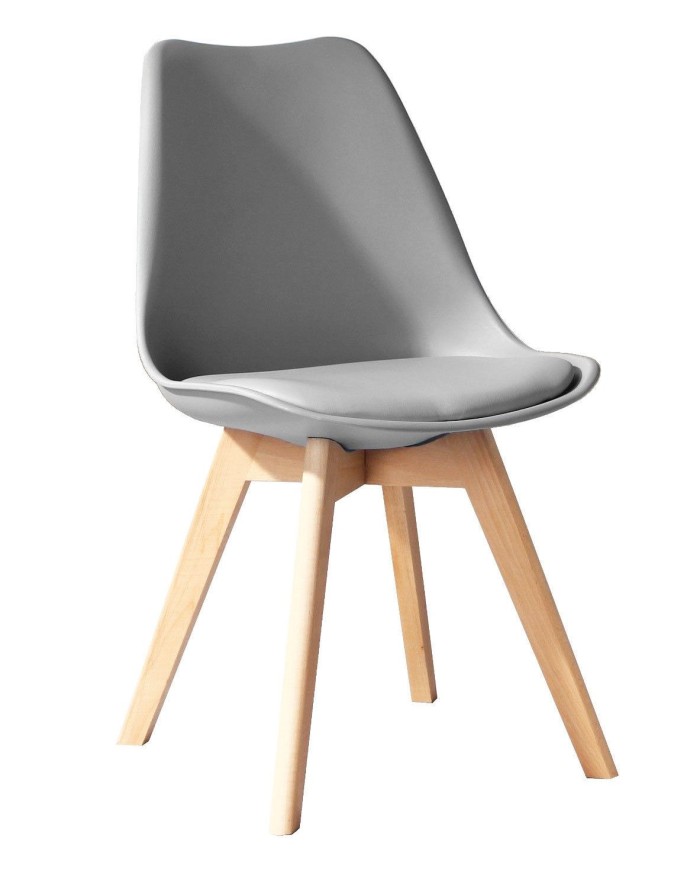 Silla TORRE 4P (SU), madera, polipropileno y cojín gris claro