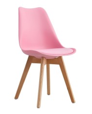 Silla TORRE 4P (SU), madera, polipropileno y cojín rosa