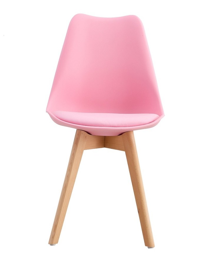 Silla TORRE 4P (SU), madera, polipropileno y cojín rosa