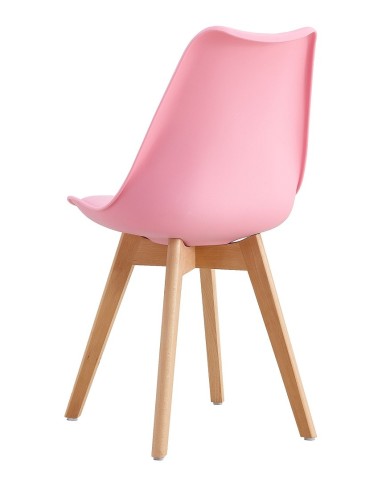Silla TORRE 4P (SU), madera, polipropileno y cojín rosa