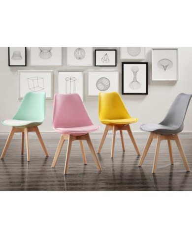 Silla TORRE 4P (SU), madera, polipropileno y cojín rosa