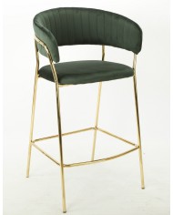 Taburete KEFREN, metal, cromado dorado, tapizado velvet verde oscuro