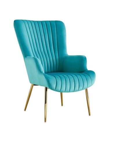 Sillón LILLE, patas doradas, tapizado velvet turquesa