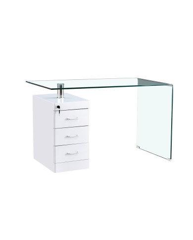 Mesa ARTEMISA, cristal curvado, cajonera, 125x65 cms