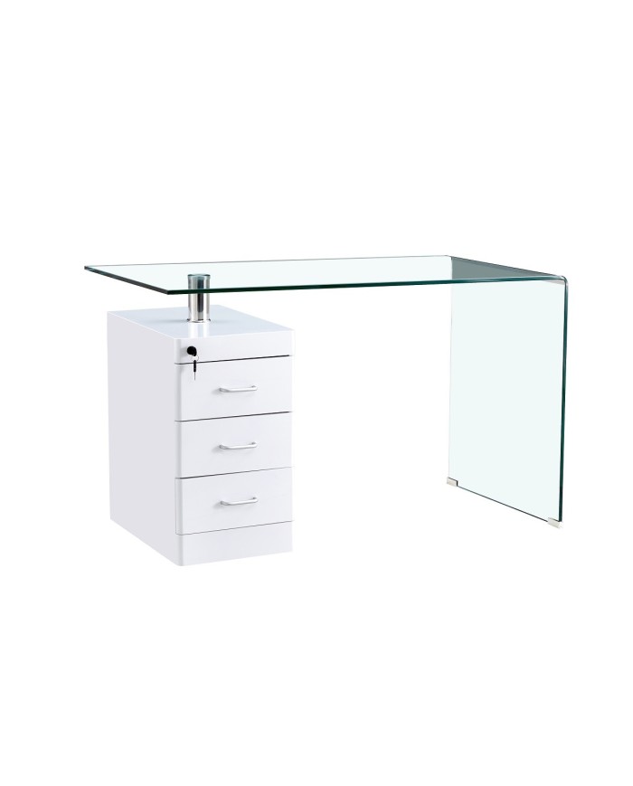 Mesa ARTEMISA, cristal curvado, cajonera, 125x65 cms