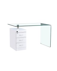 Mesa ARTEMISA, cristal curvado, cajonera, 125x65 cms