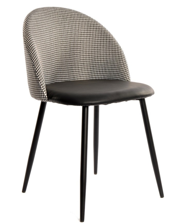 Silla ETNA, metal negro, tapizado pata de gallo y similpiel negra