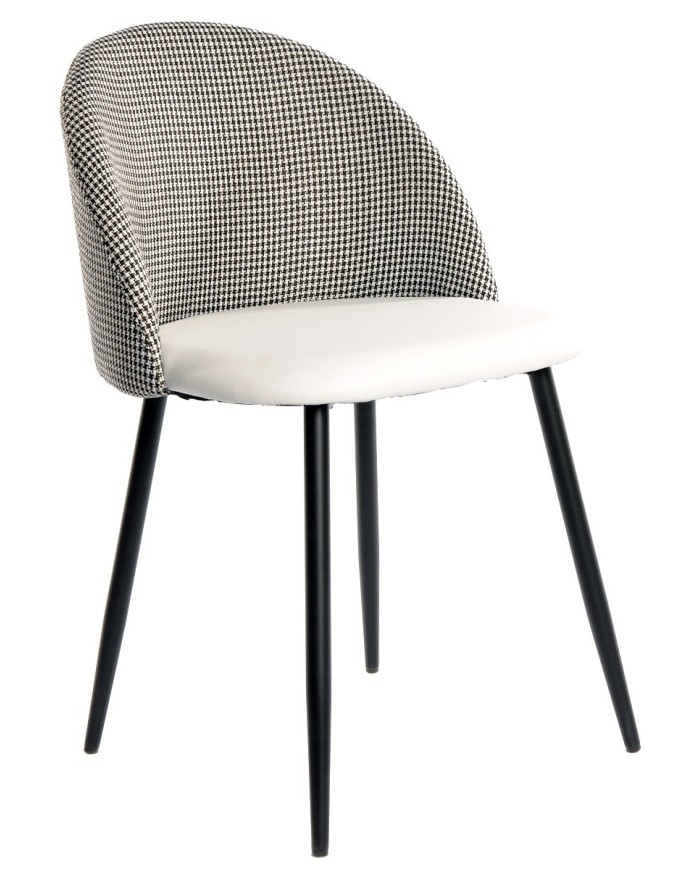Silla ETNA, metal negro, tapizado pata de gallo y similpiel blanca