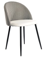 Silla ETNA, metal negro, tapizado pata de gallo y similpiel blanca